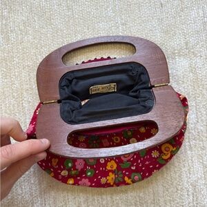 Vintage Clutch Handbag with Wooden Handle